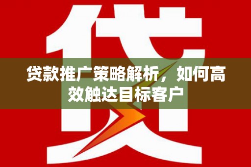 南郊贷款推广策略解析，如何高效触达目标客户